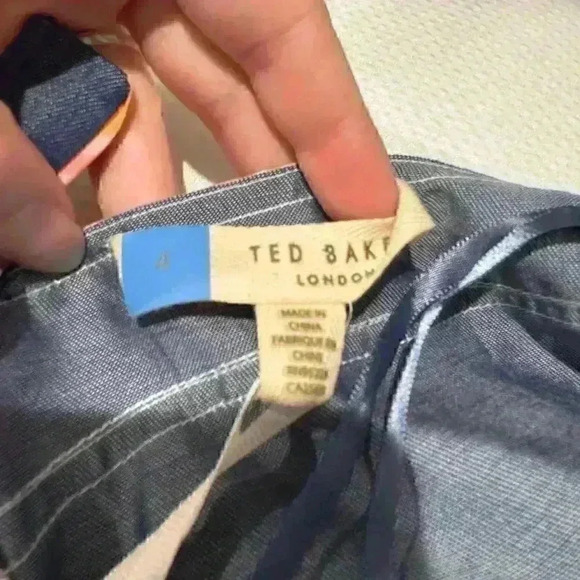 NWT Ted Baker midi Dress denim look square neckline w straps plus free pin! Sz12 - Picture 4 of 8